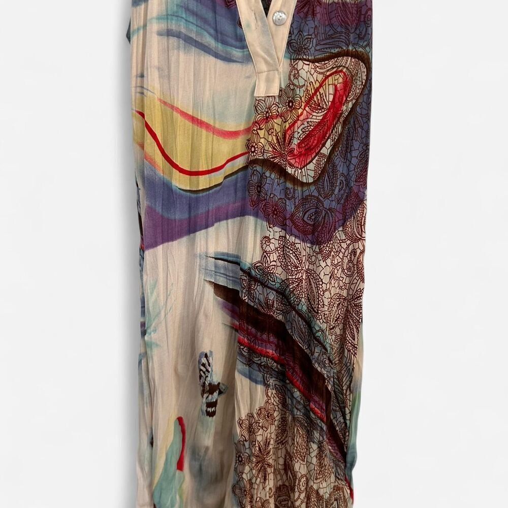 Vintage 2000s unique Sheer Boho Print Dress – Funky Retro Swirl Graphics M - Picture 4 of 9